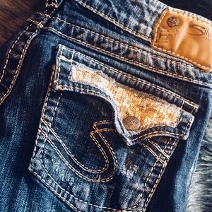 Silver jeans dark wash bling glitter size 27/28